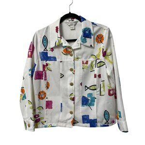 ALLISON DALEY JACKET NAUTICAL COLORFUL BEACH SUMMER ARTSY WOMENS 12 PETITE